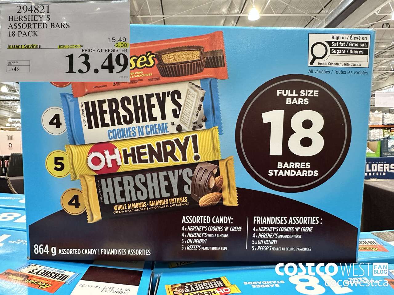 294821 HERSHEY'S ASSORTED BARS 18 PACK ($2.00 INSTANT SAVINGS EXPIRES ON 2025-04-30) $13.49
