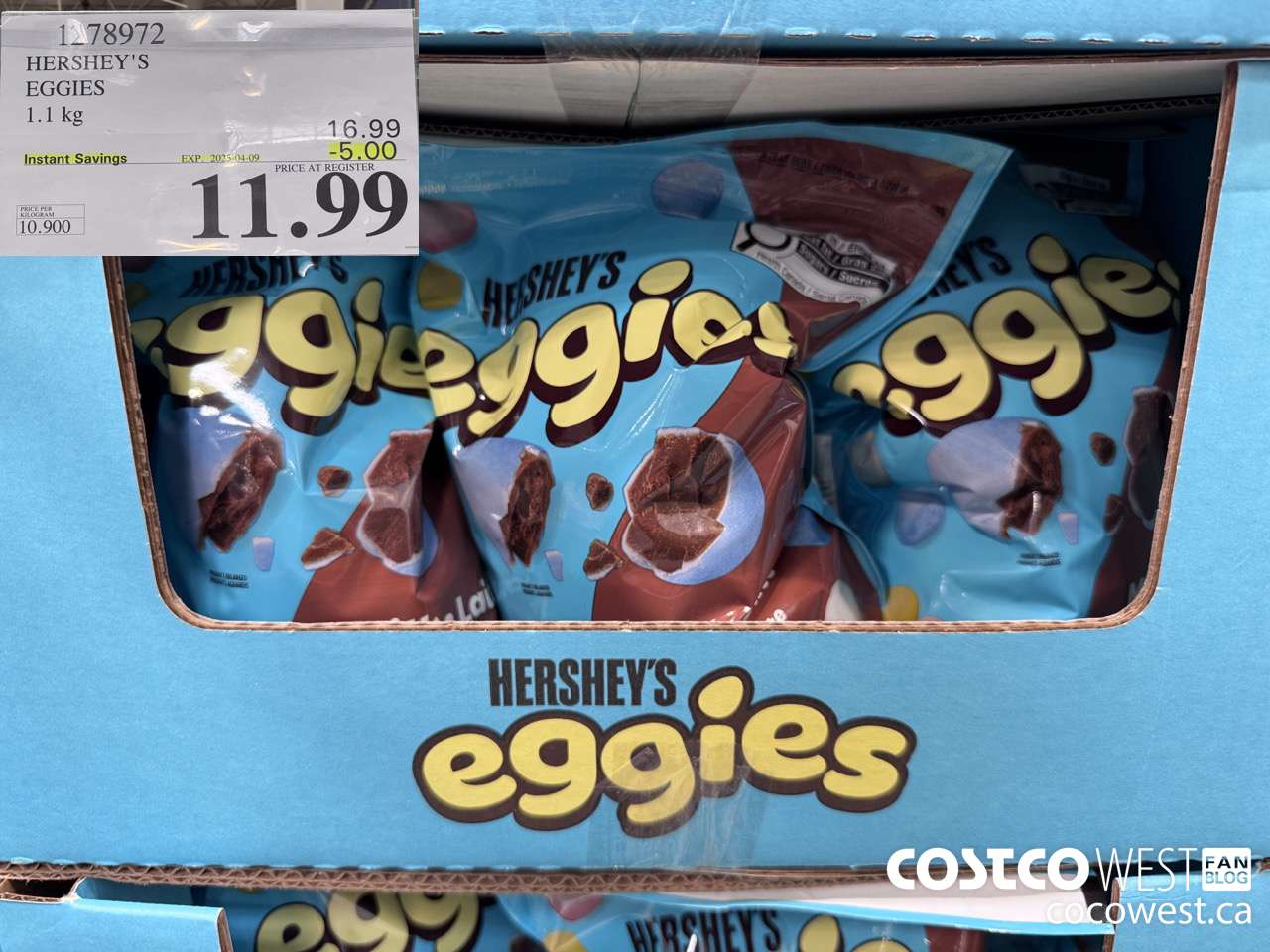 1278972 HERSHEY'S EGGIES 1.1KG ($5.00 INSTANT SAVINGS EXPIRES ON 2025-04-09) $11.99