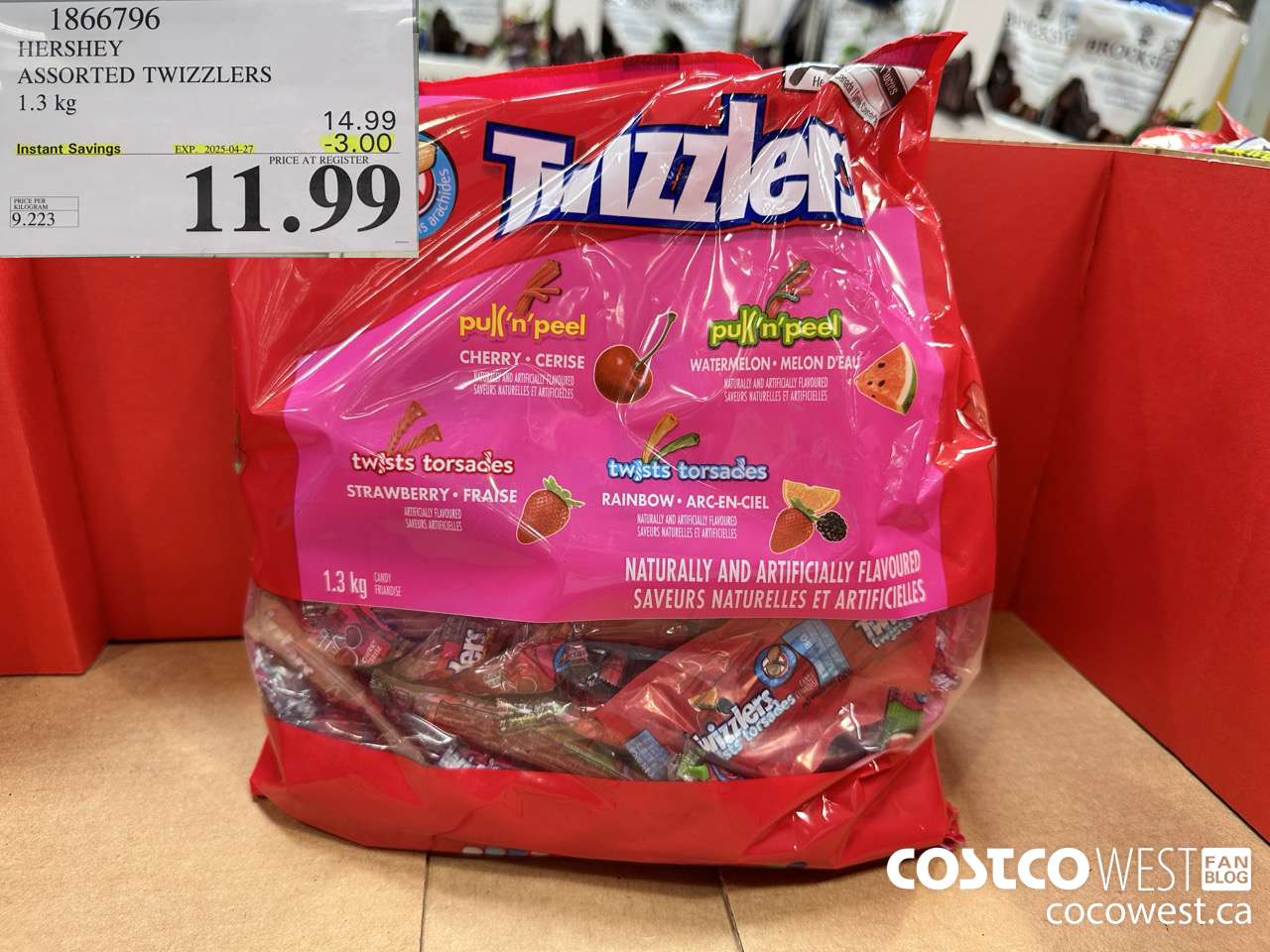 1866796 HERSHEY ASSORTED TWIZZLERS 1.3KG ($3.00 INSTANT SAVINGS EXPIRES ON 2025-04-27) $11.99