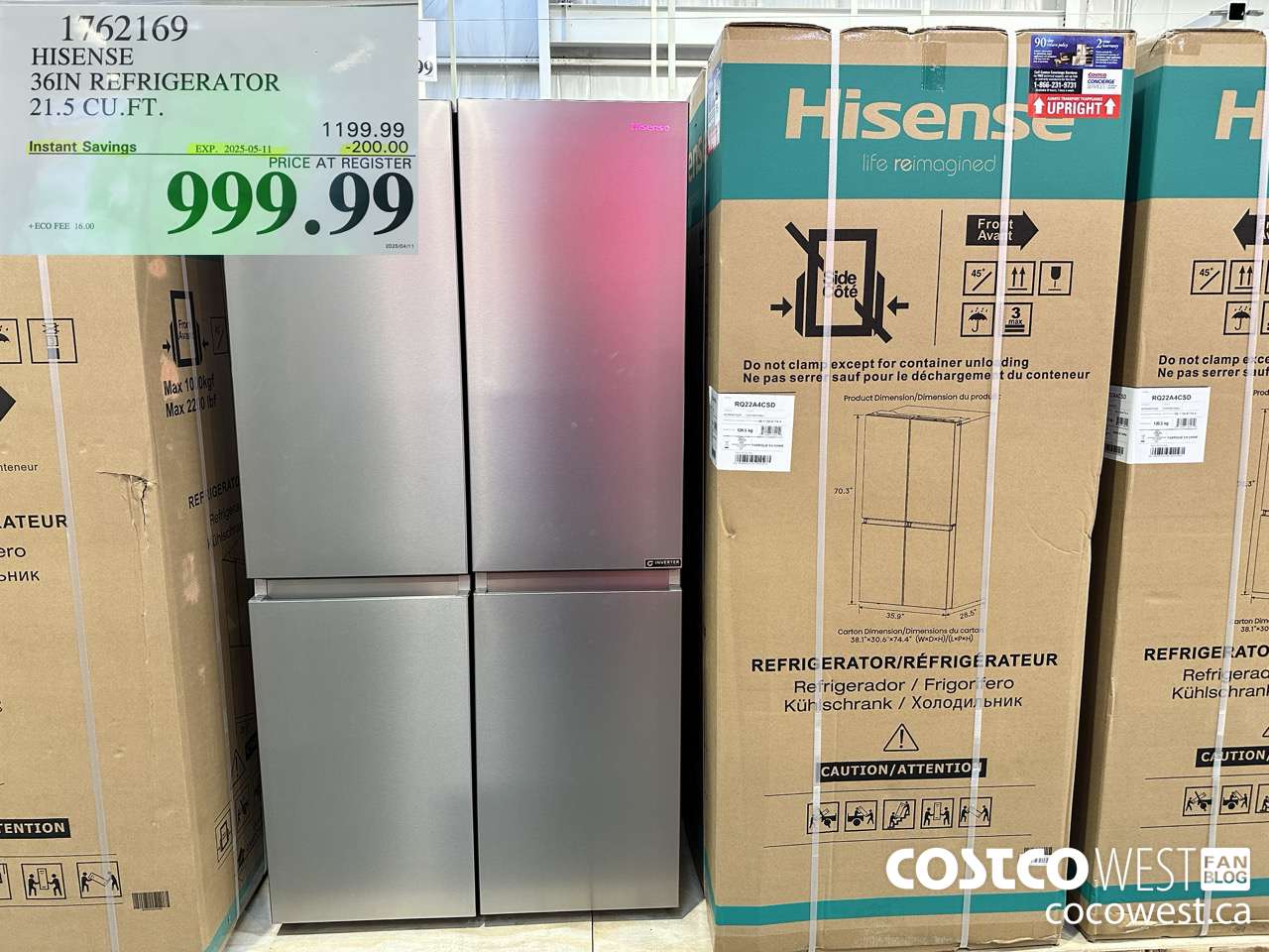 1762169 HISENSE 36IN REFRIGERATOR 21.5 CUFT ($200.00 INSTANT SAVINGS EXPIRES ON 2025-05-11) $999.99
