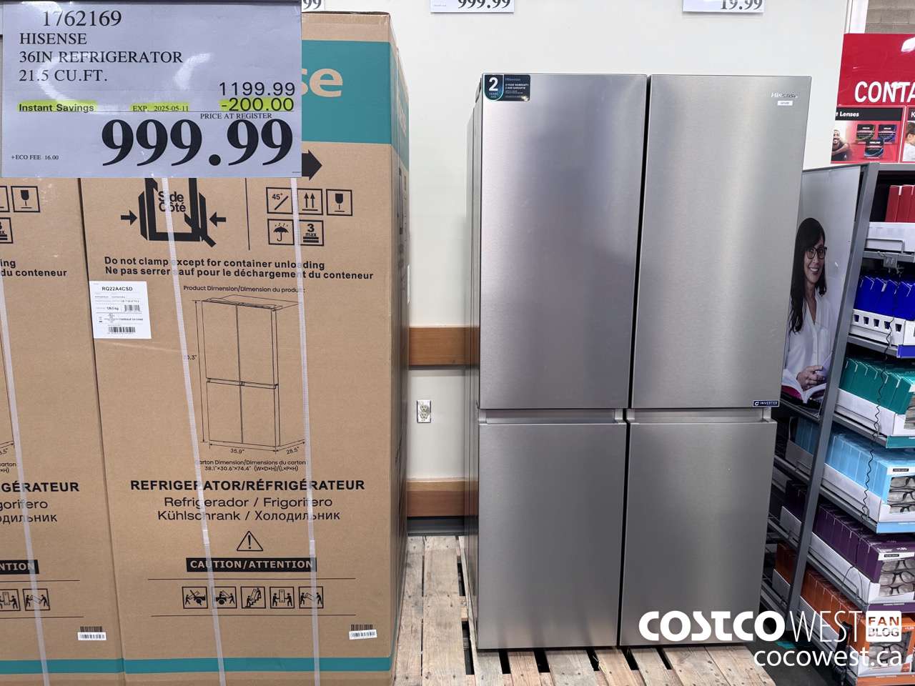 1762169 HISENSE 36IN REFRIGERATOR 21.5 CUFT ($200.00 INSTANT SAVINGS EXPIRES ON 2025-05-11) $999.99