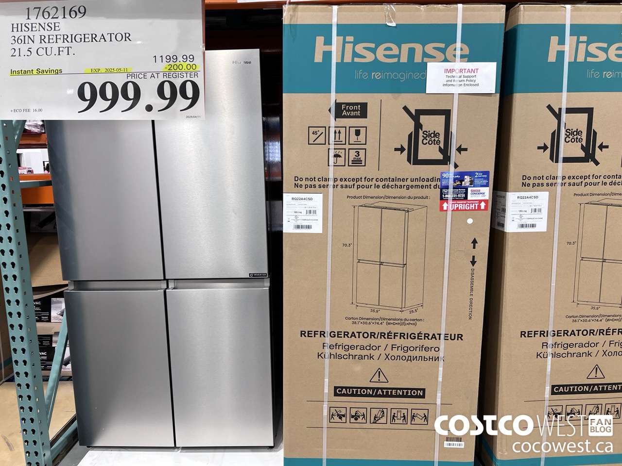 1762169 HISENSE 36IN REFRIGERATOR 21.5 CUFT ($200.00 INSTANT SAVINGS EXPIRES ON 2025-05-11) $999.99