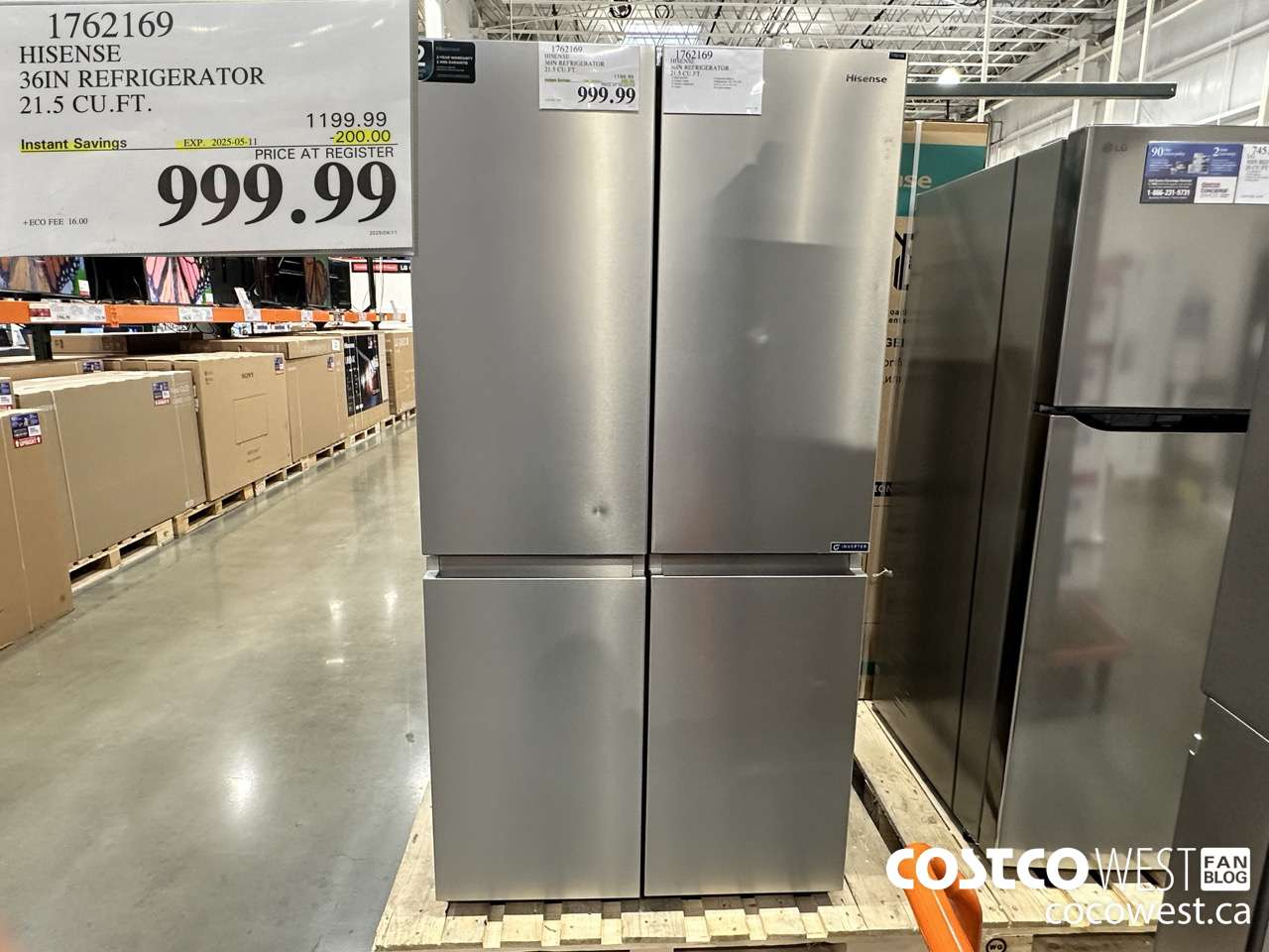 1762169 HISENSE 36IN REFRIGERATOR 21.5 CUFT ($200.00 INSTANT SAVINGS EXPIRES ON 2025-05-11) $999.99