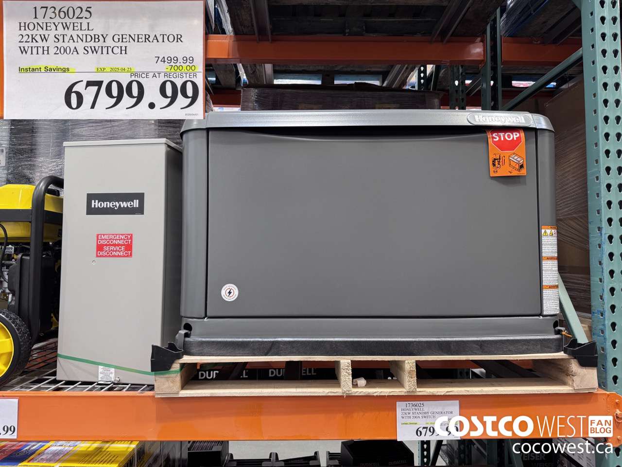 1736025 HONEYWELL 22KW STANDBY GENERATOR WITH 200A SWITCH ($700.00 INSTANT SAVINGS EXPIRES ON 2025-04-23) $6799.99