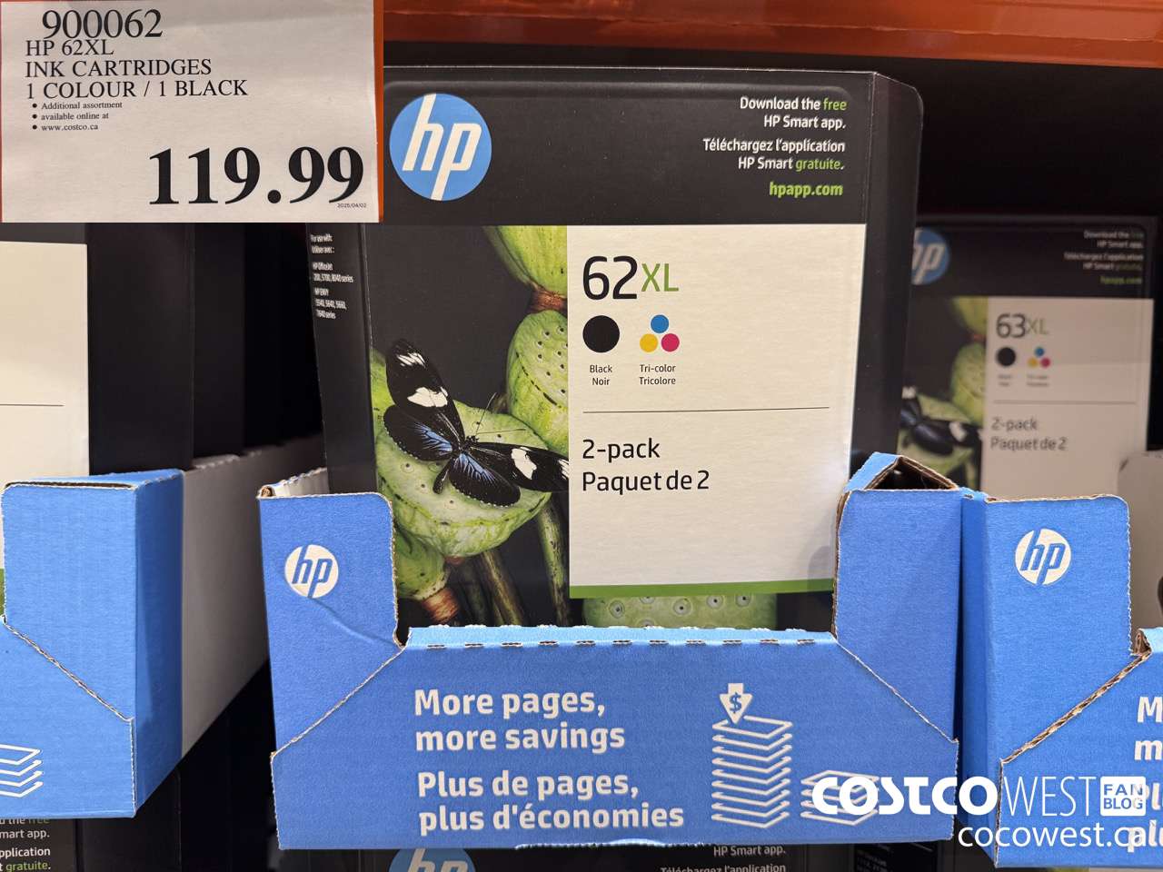 900062 HP 62XL INK CARTRIDGES PACK OF 1TRI / 1 BLK $119.99