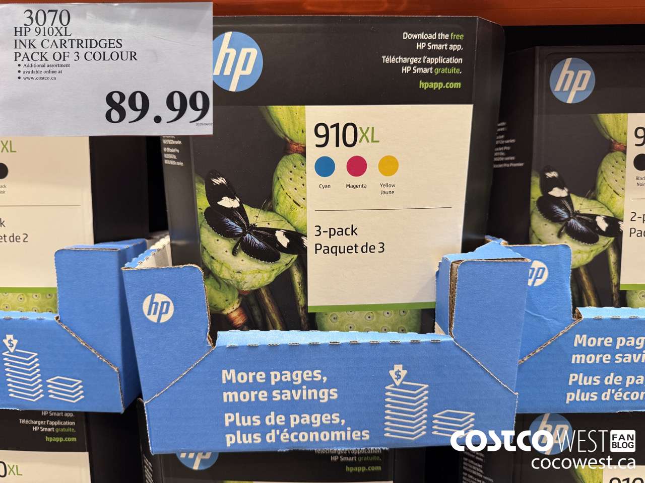3070 HP 910XL INK CARTRIDGES PACK OF 3 COLOUR $89.99