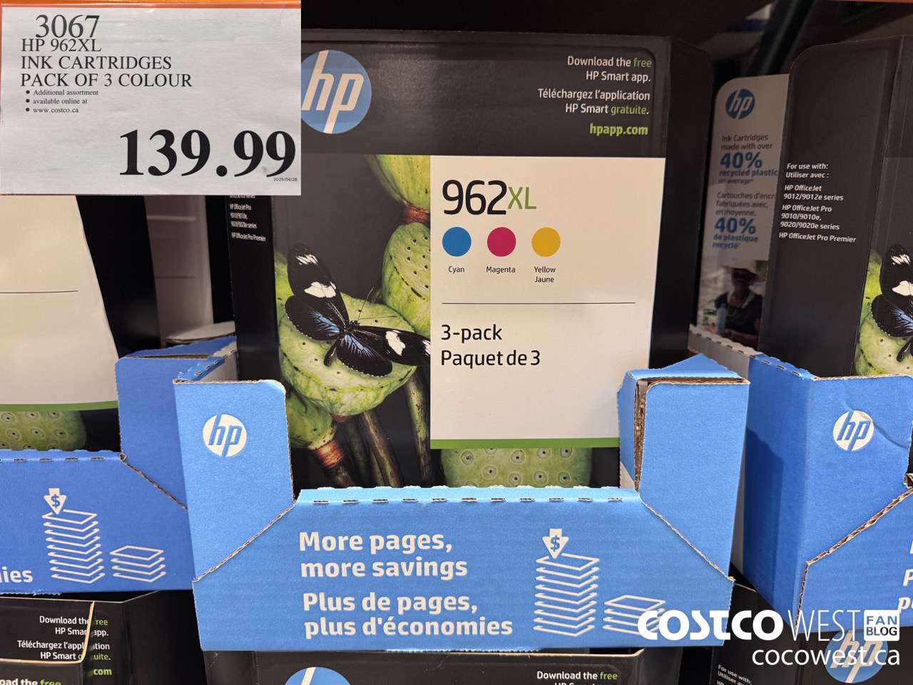 3067 HP 962XL INK CARTRIDGES PACK OF 3 COLOUR $139.99