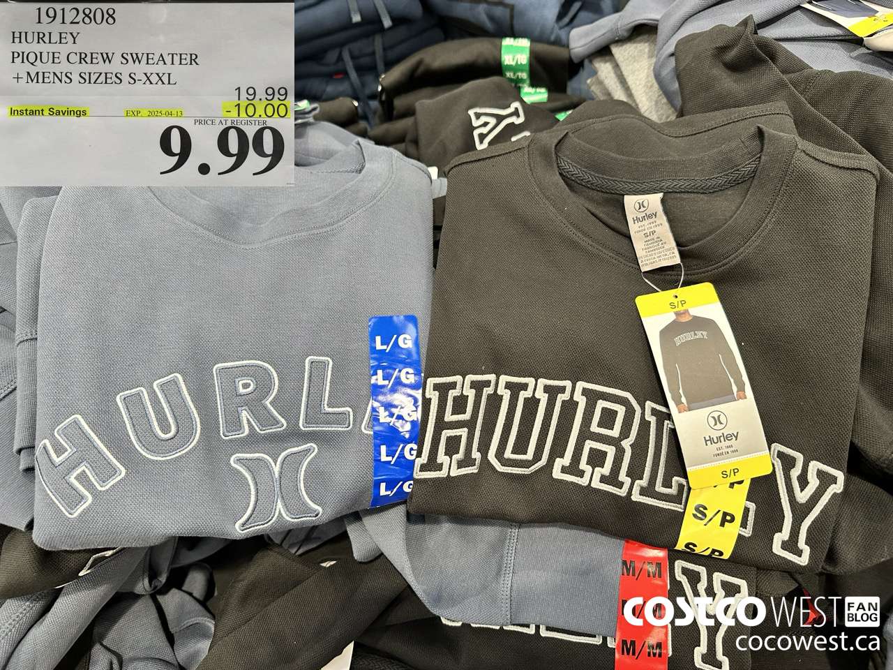 1912808 HURLEY PIQUE CREW SWEATER MENS SIZES S-XXL ($10.00 INSTANT SAVINGS EXPIRES ON 2025-04-13) $9.99