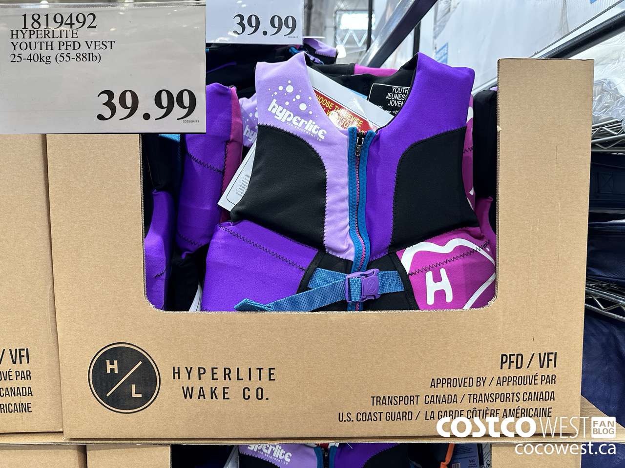 1819492 HYPERLITE YOUTH PFD VEST 25-40KG (55-88LB) $39.99