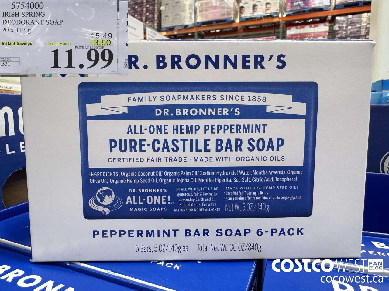 5754000 IRISH SPRING DEODORANT SOAP 20 x 113 g ($3.50 INSTANT SAVINGS EXPIRES ON 2025-04-13) $11.99
