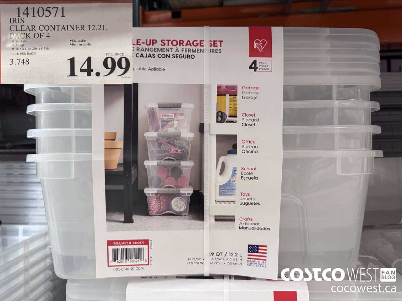 1410571 IRIS CLEAR CONTAINER 12.2L PACK OF 4 $14.99