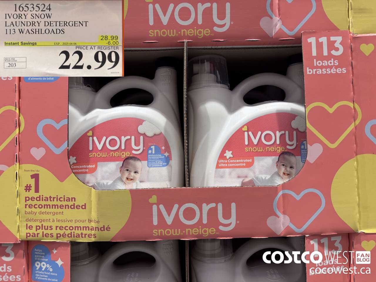 1653524 IVORY SNOW LAUNDRY DETERGENT 113 WASHLOADS ($6.00 INSTANT SAVINGS EXPIRES ON 2025-04-06) $22.99
