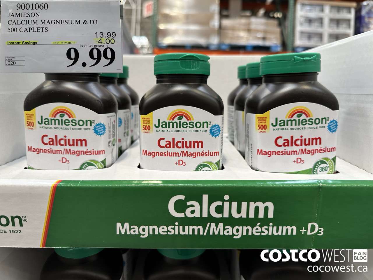 9001060 JAMIESON CALCIUM MAGNESIUM W/ VIT D 500 CAPLETS ($4.00 INSTANT SAVINGS EXPIRES ON 2025-04-13) $9.99