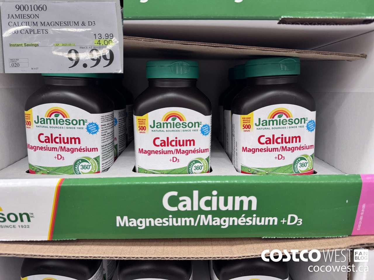 9001060 JAMIESON CALCIUM MAGNESIUM W/ VIT D 500 CAPLETS ($4.00 INSTANT SAVINGS EXPIRES ON 2025-05-11) $9.99