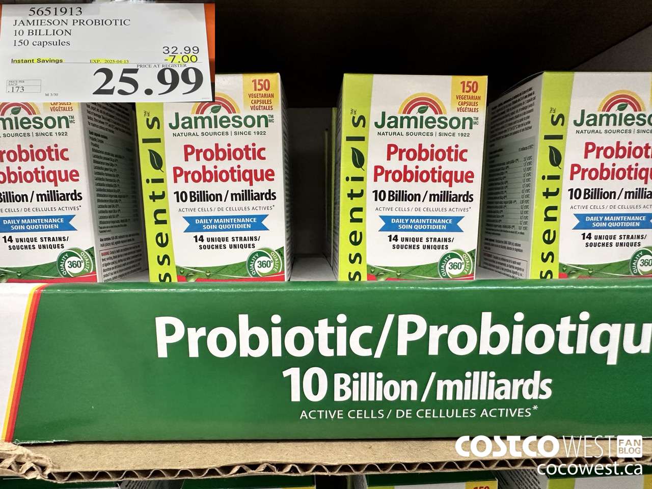 5651913 JAMIESON PROBIOTIC 10 BILLION 150 COUNT ($7.00 INSTANT SAVINGS EXPIRES ON 2025-04-13) $25.99