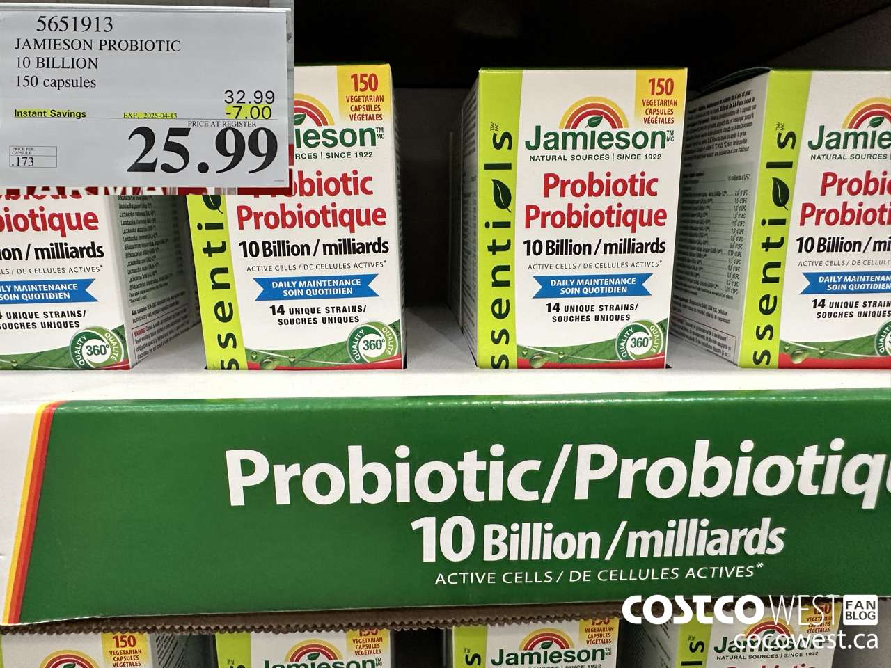 5651913 JAMIESON PROBIOTIC 10 BILLION 150 COUNT ($7.00 INSTANT SAVINGS EXPIRES ON 2025-04-13) $25.99