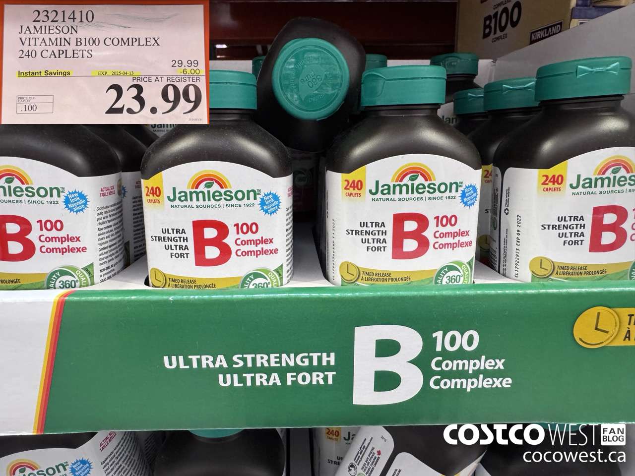 2321410 JAMIESON VITAMIN B100 COMPLEX 240 CAPLETS ($6.00 INSTANT SAVINGS EXPIRES ON 2025-04-13) $23.99