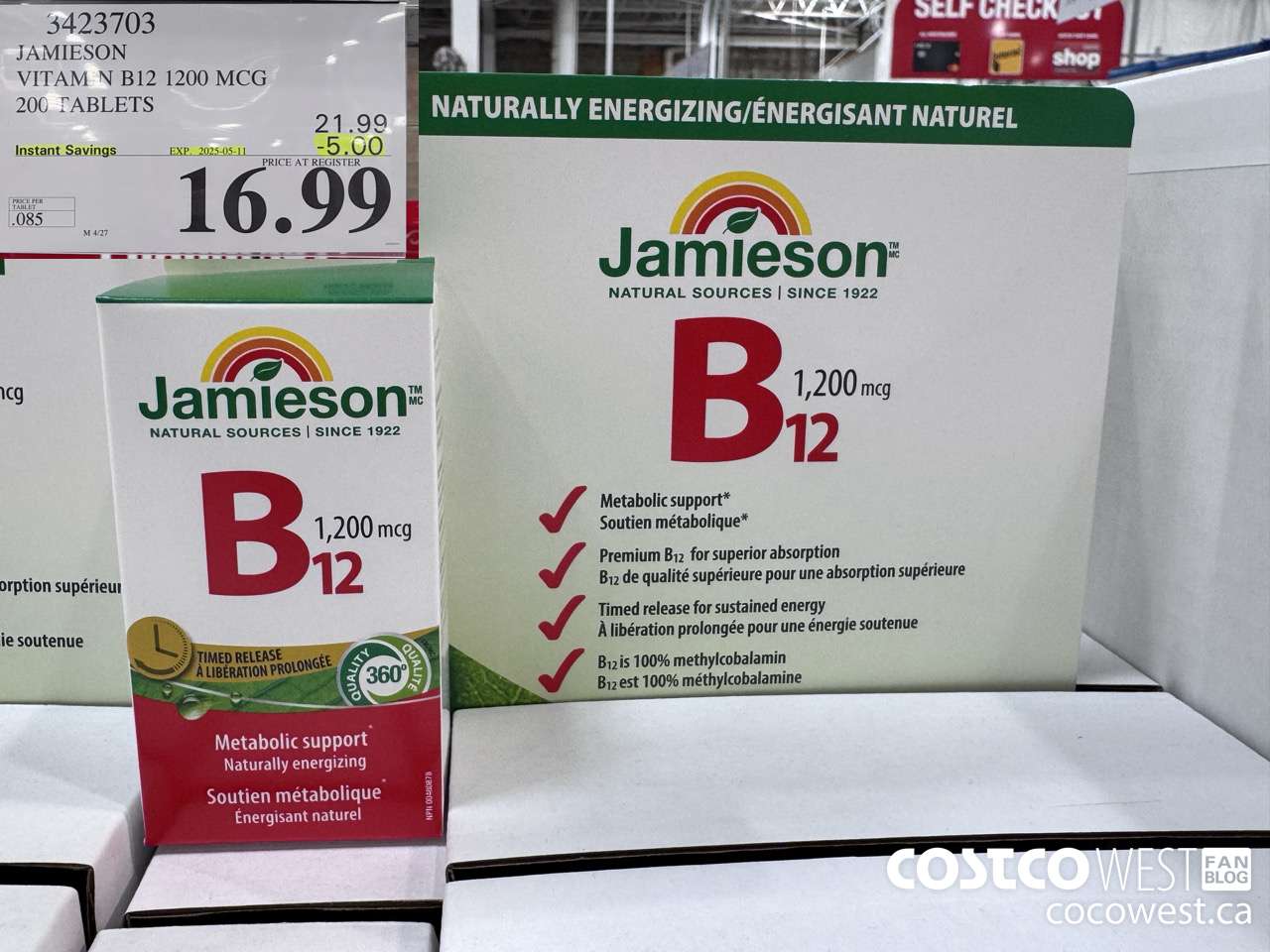3423703 JAMIESON VITAMIN B12 1200MCG 200 TABLETS ($5.00 INSTANT SAVINGS EXPIRES ON 2025-05-11) $16.99