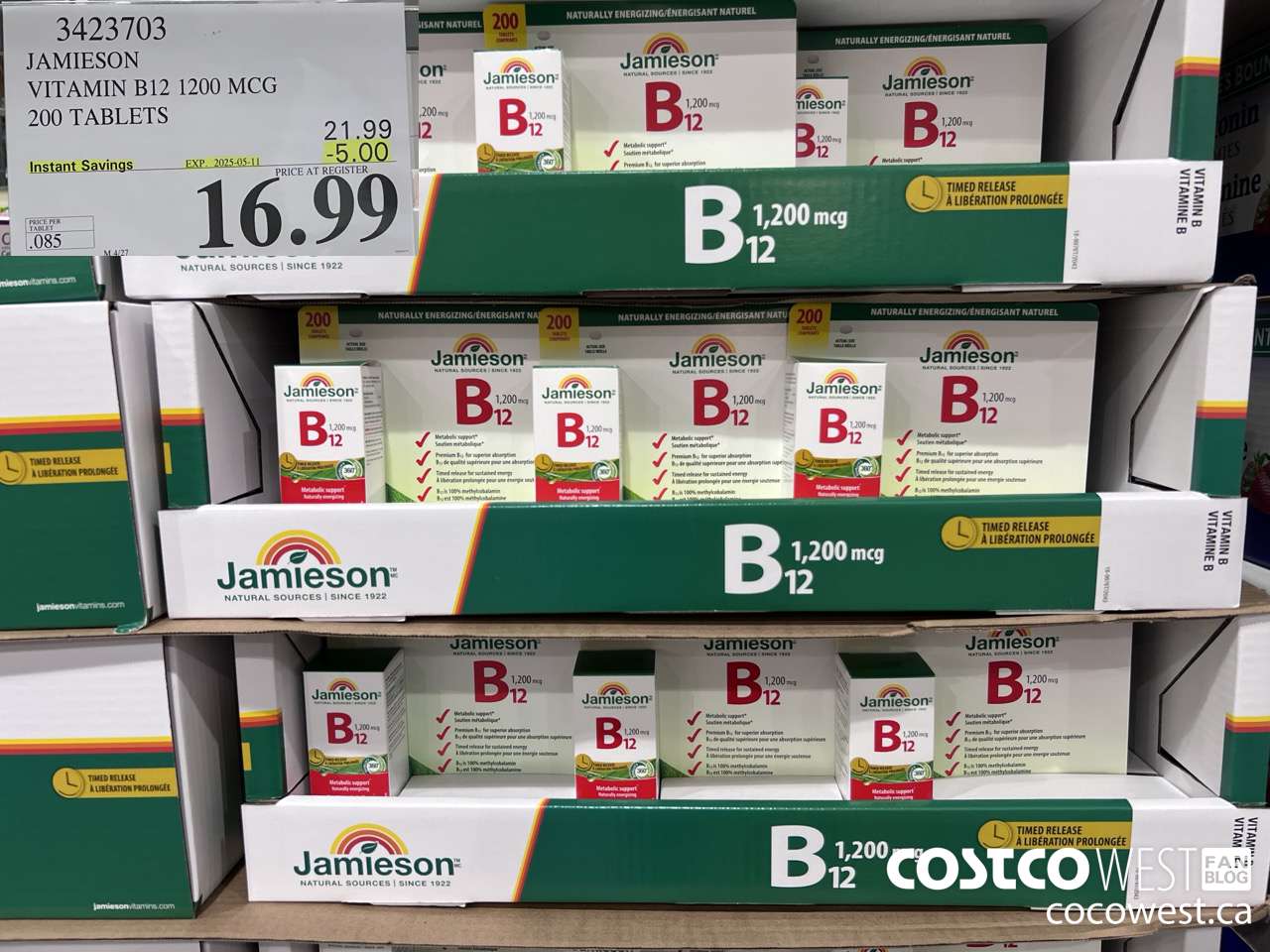 3423703 JAMIESON VITAMIN B12 1200MCG 200 TABLETS ($5.00 INSTANT SAVINGS EXPIRES ON 2025-05-11) $16.99