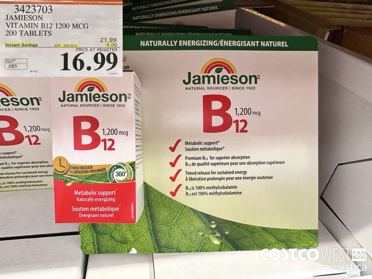 3423703 JAMIESON VITAMIN B12 1200MCG 200 TABLETS ($5.00 INSTANT SAVINGS EXPIRES ON 2025-05-11) $16.99