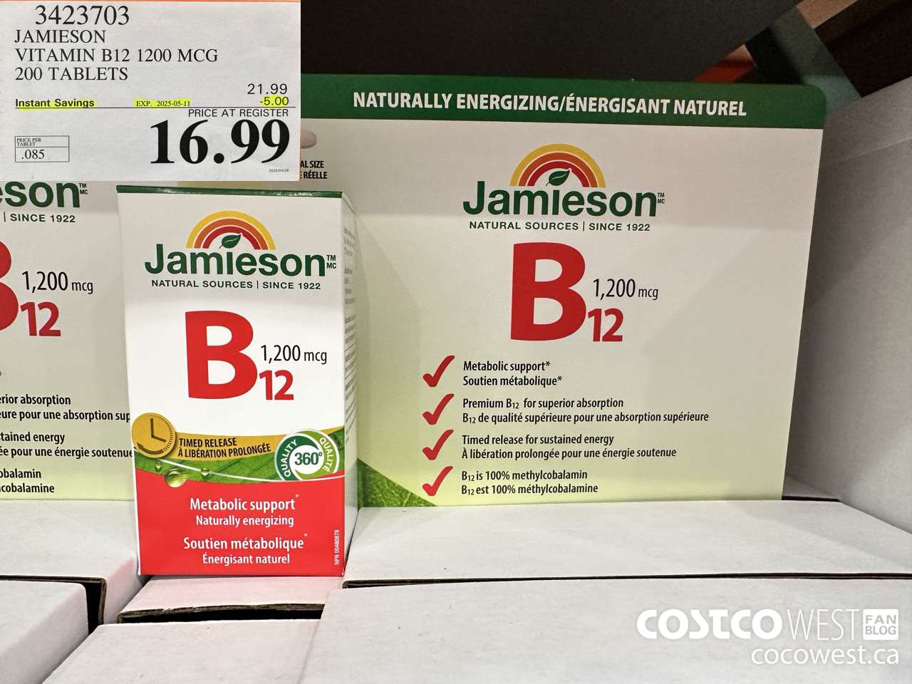3423703 JAMIESON VITAMIN B12 1200MCG 200 TABLETS ($5.00 INSTANT SAVINGS EXPIRES ON 2025-05-11) $16.99