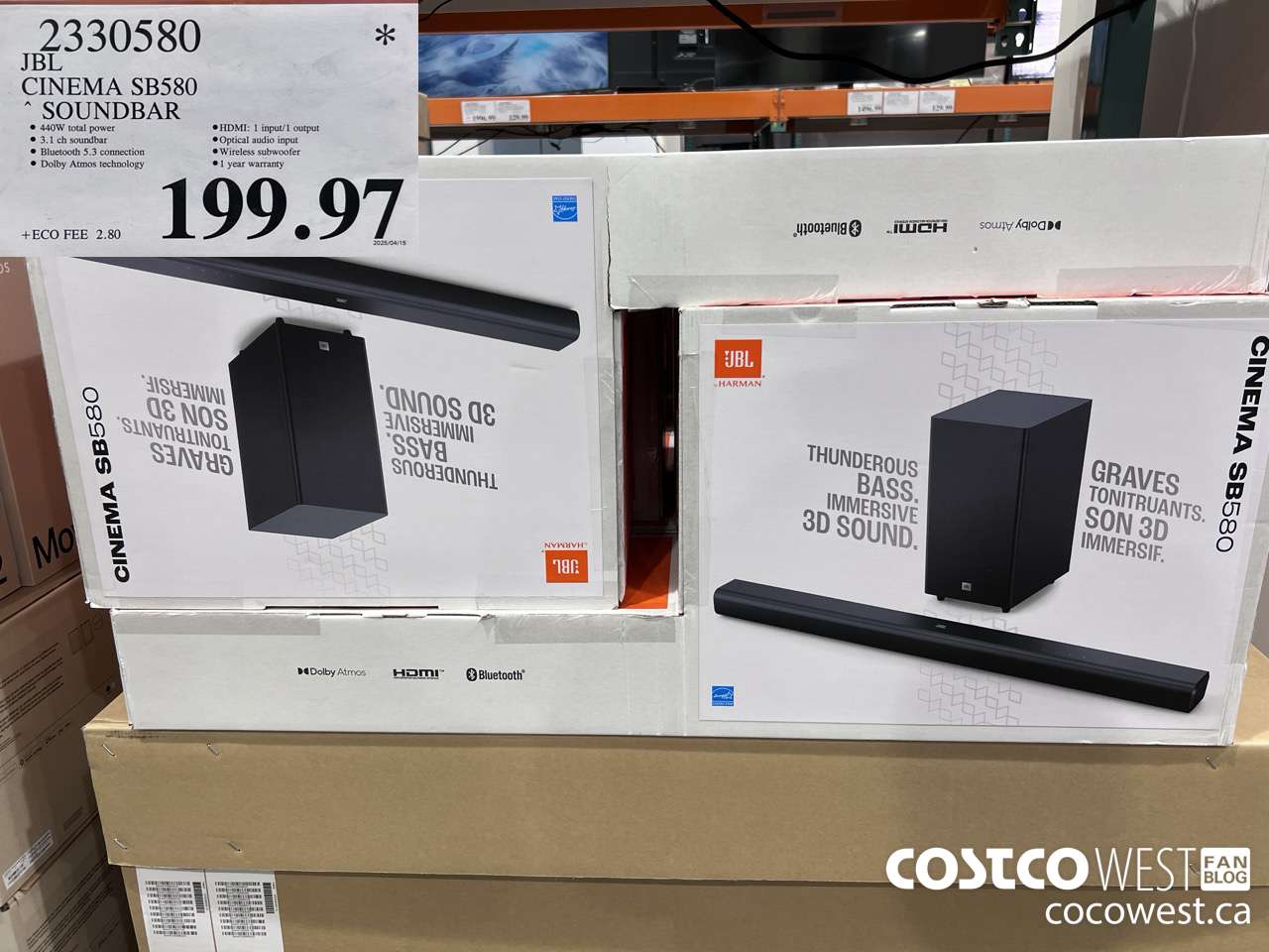 2330580 JBL CINEMA SB580 SOUNDBAR $199.97