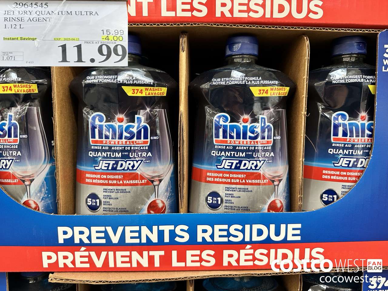 2964545 JET DRY QUANTUM ULTRA RINSE AGENT 1.12L ($4.00 INSTANT SAVINGS EXPIRES ON 2025-04-13) $11.99