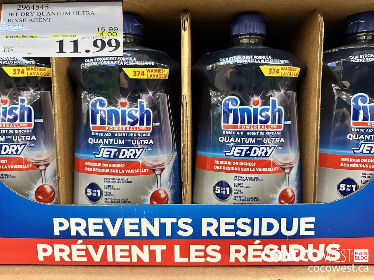 2964545 JET DRY QUANTUM ULTRA RINSE AGENT 1.12L ($4.00 INSTANT SAVINGS EXPIRES ON 2025-04-13) $11.99