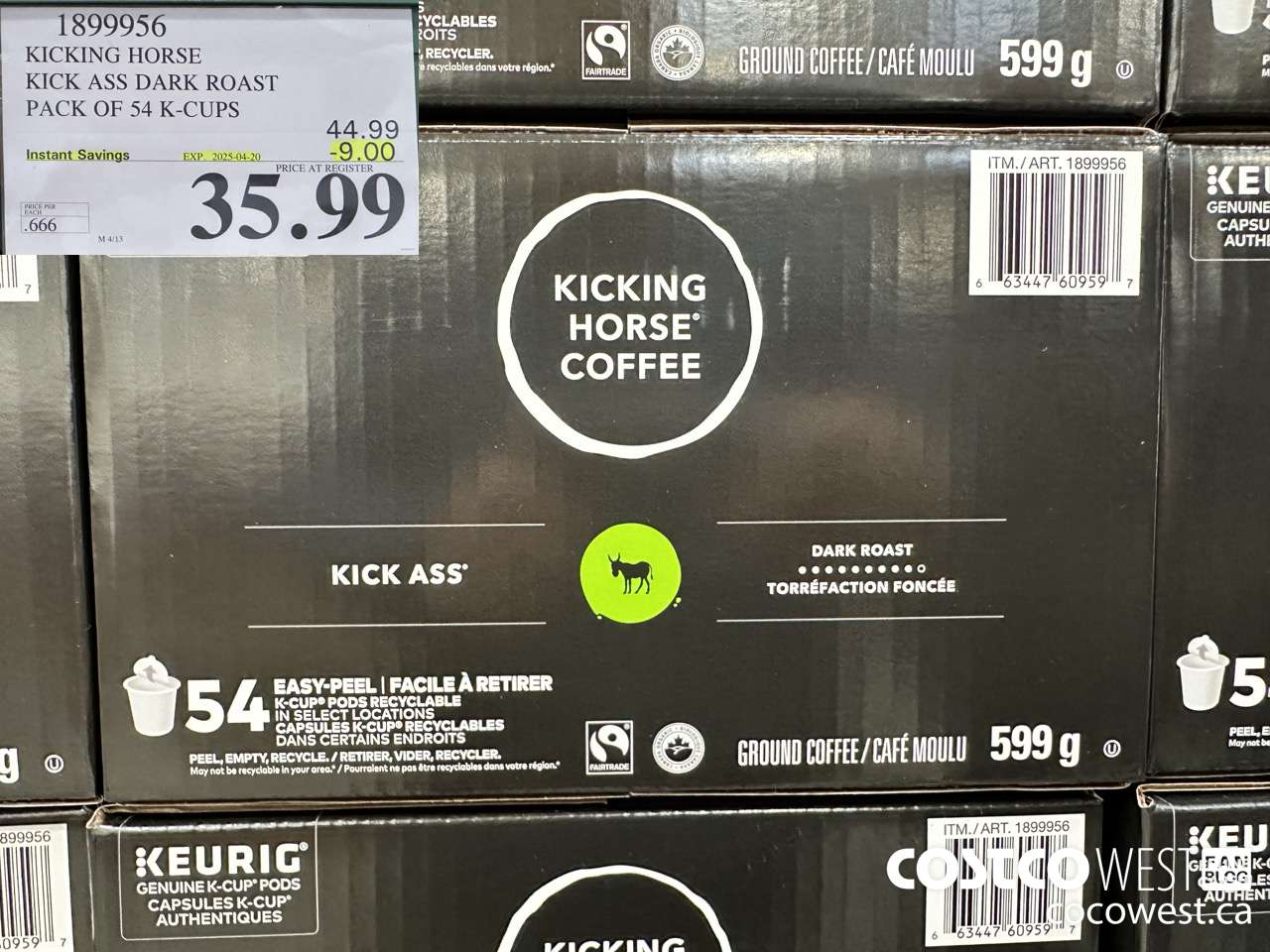 1899956 KICKING HORSE KICK ASS DARK ROAST PACK OF 54 K-CUPS ($9.00 INSTANT SAVINGS EXPIRES ON 2025-04-20) $35.99