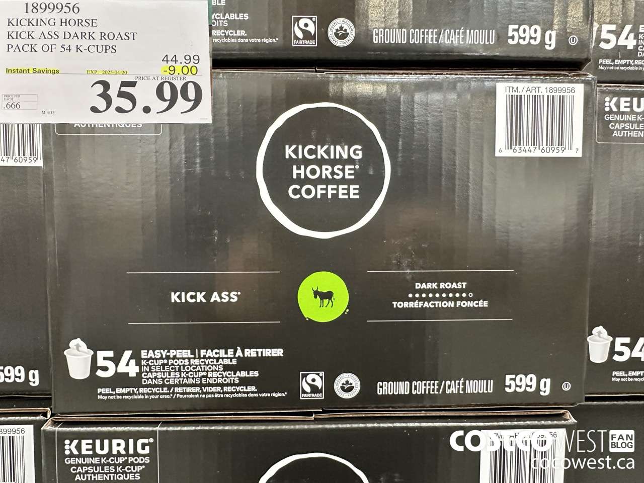 1899956 KICKING HORSE KICK ASS DARK ROAST PACK OF 54 K-CUPS ($9.00 INSTANT SAVINGS EXPIRES ON 2025-04-20) $35.99