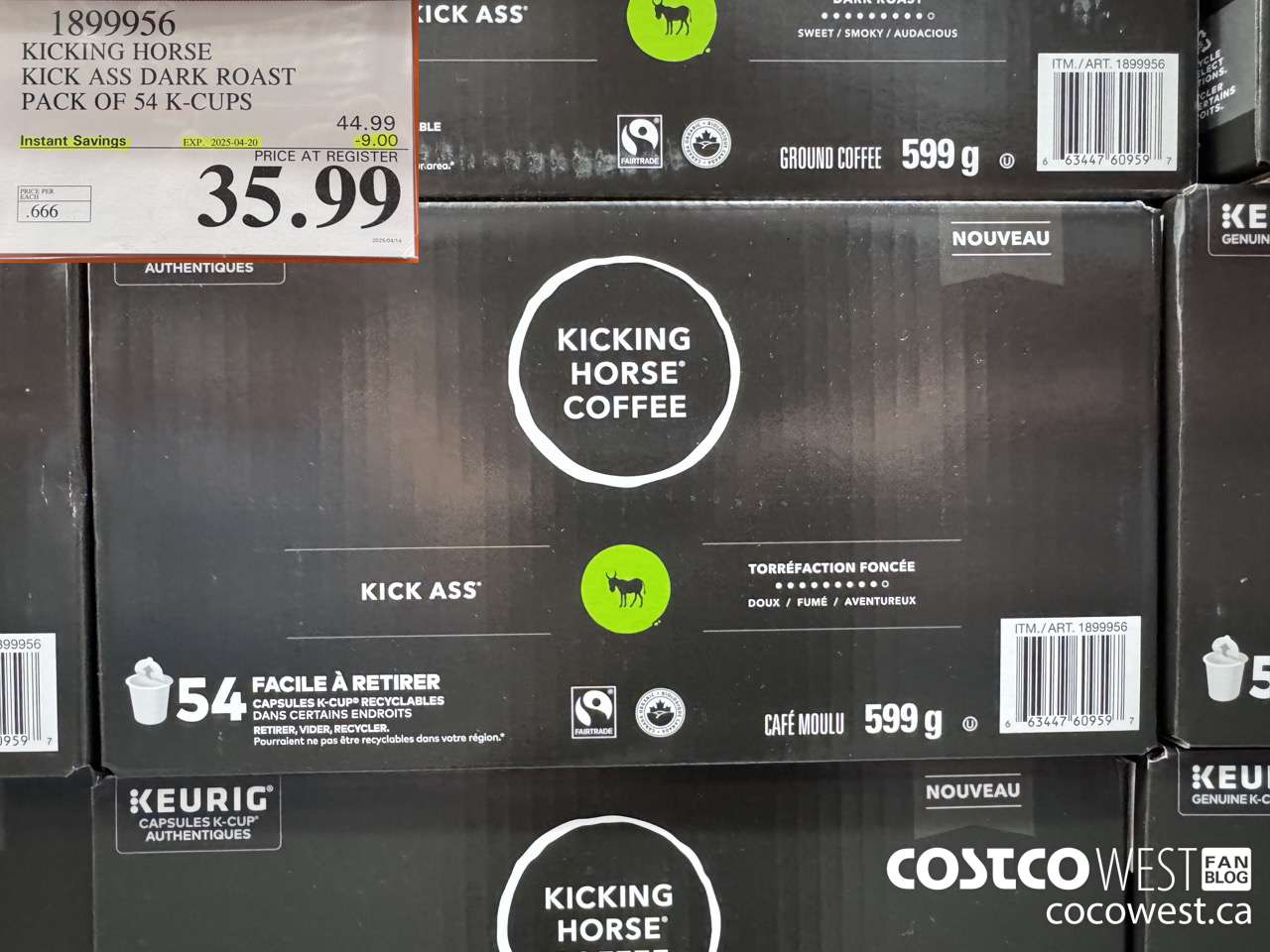 1899956 KICKING HORSE KICK ASS DARK ROAST PACK OF 54 K-CUPS ($9.00 INSTANT SAVINGS EXPIRES ON 2025-04-20) $35.99