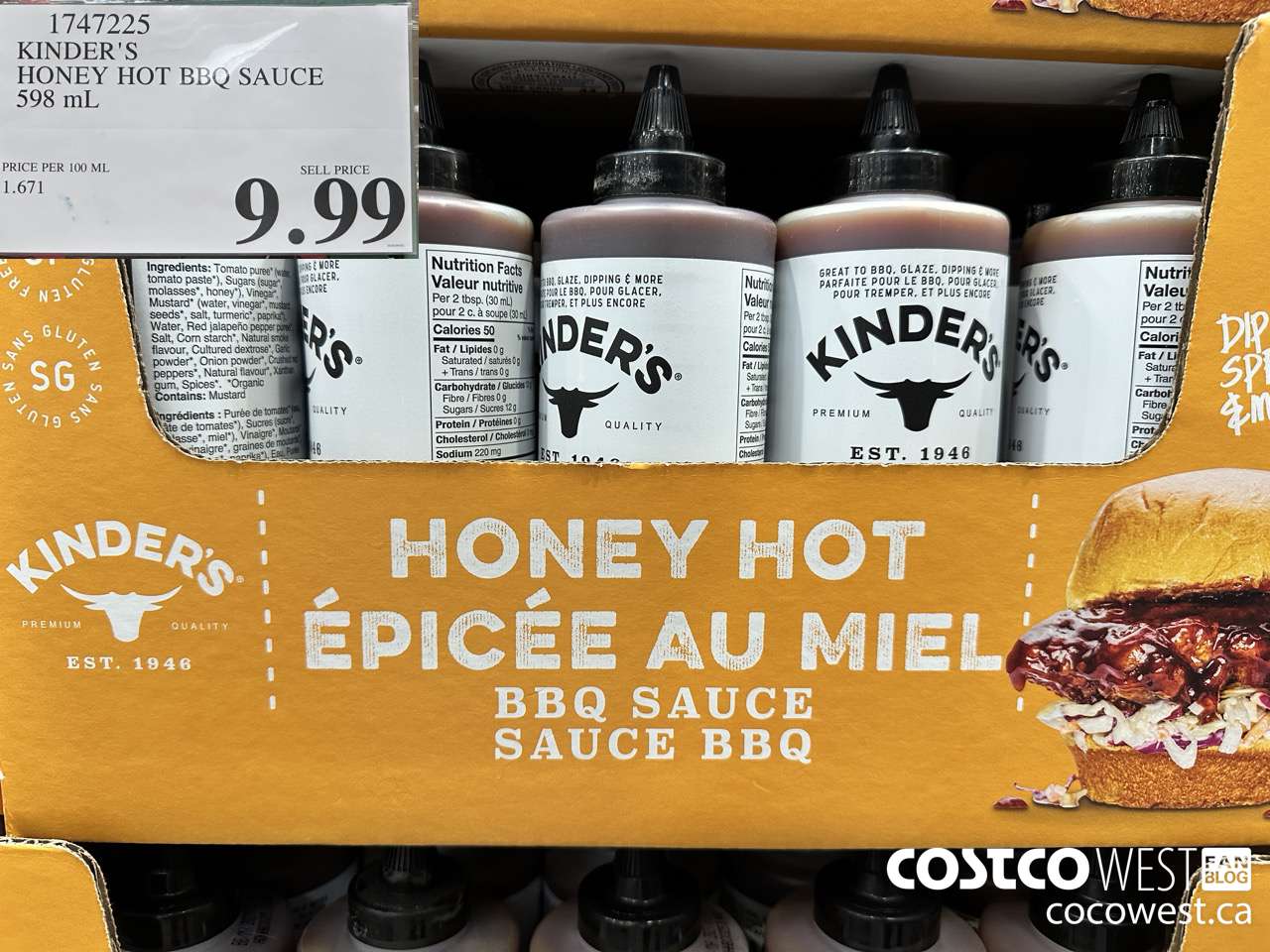 1747225 KINDER'S HONEY HOT BBQ SAUCE 598 ML $9.99