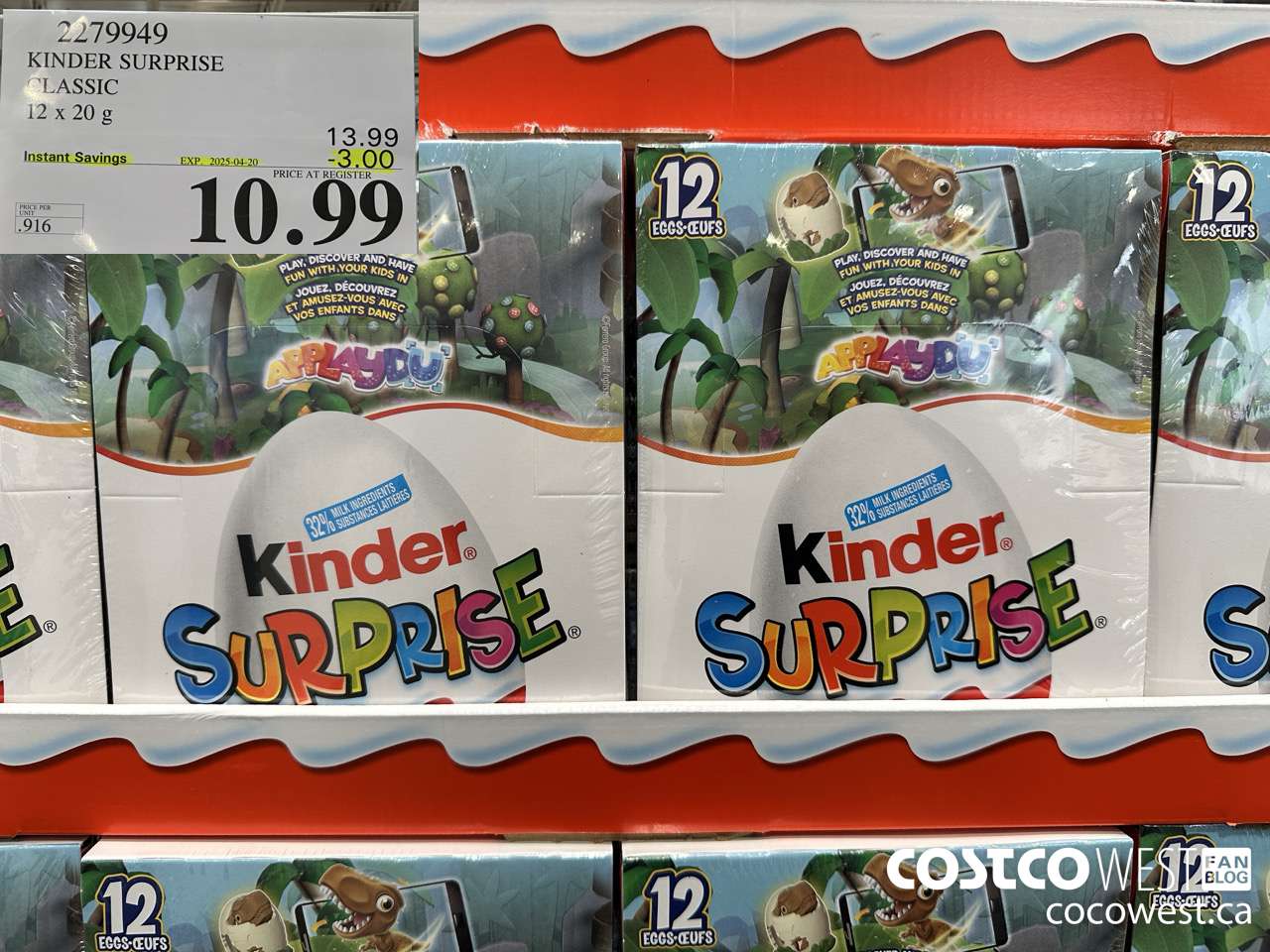 2279949 KINDER SURPRISE CLASSIC 12 x 20g ($3.00 INSTANT SAVINGS EXPIRES ON 2025-04-20) $10.99