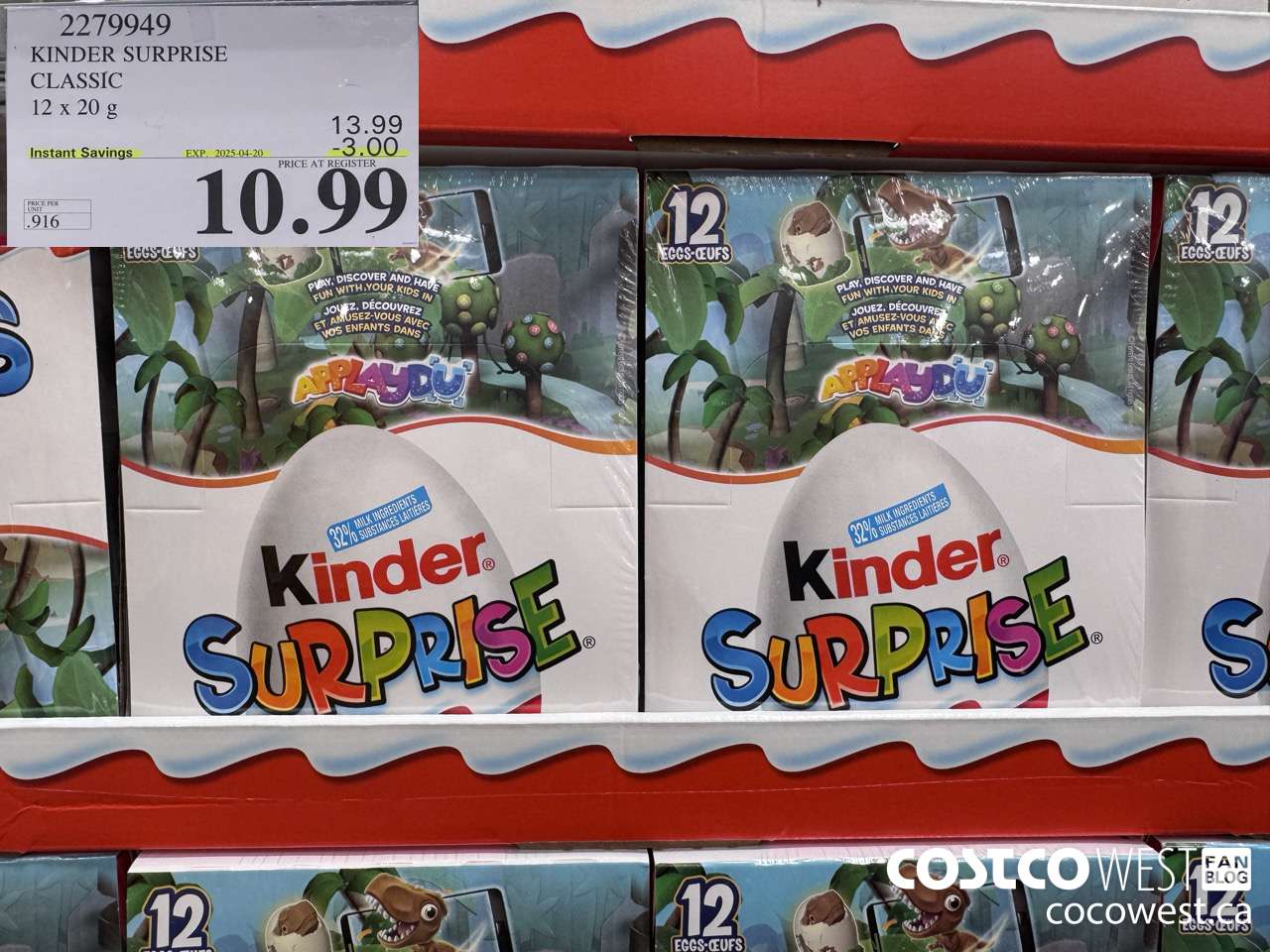 2279949 KINDER SURPRISE CLASSIC 12 x 20g ($3.00 INSTANT SAVINGS EXPIRES ON 2025-04-20) $10.99