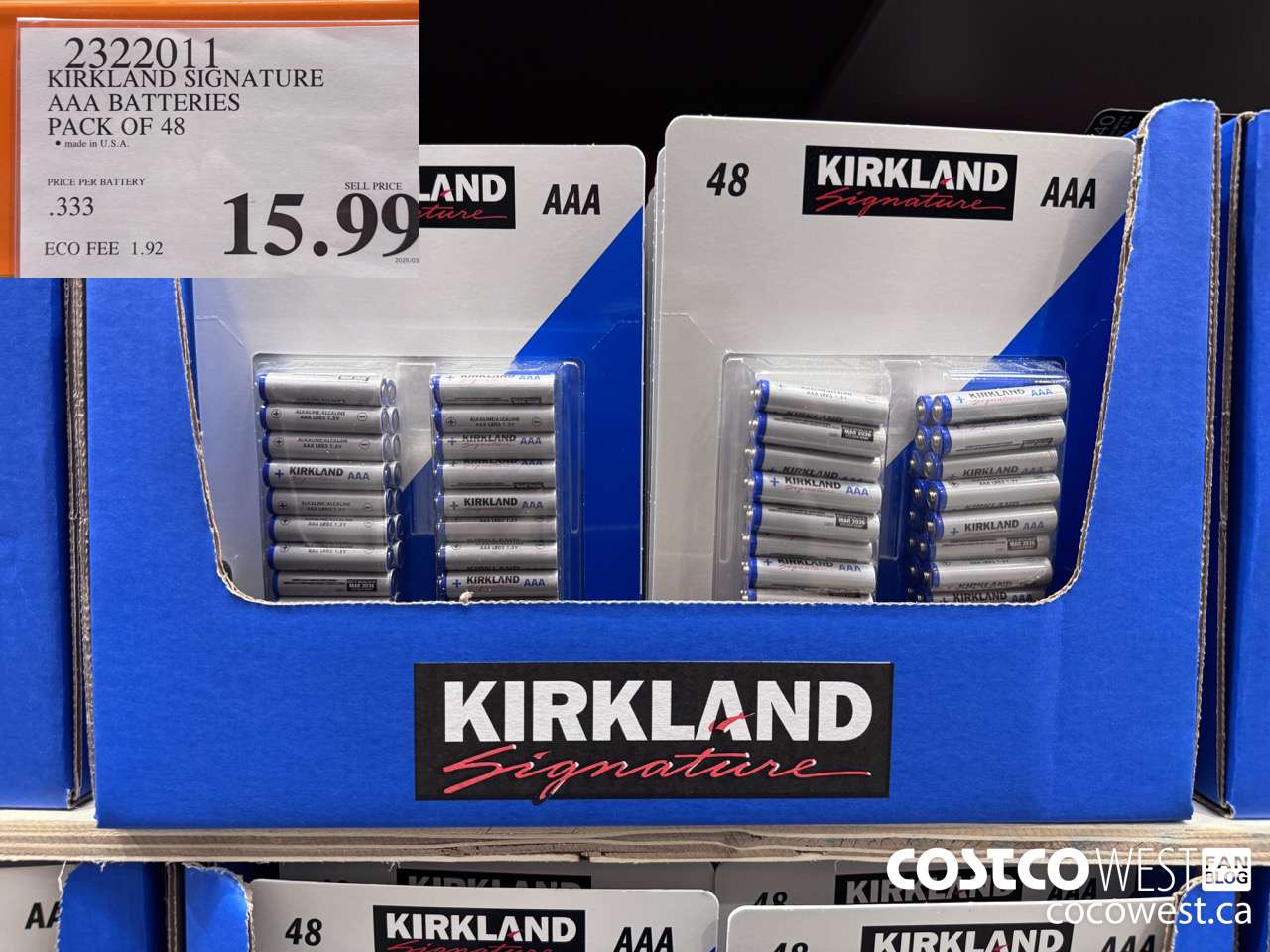 2322011 KIRKLAND SIGNATURE AAA BATTERIES PACK OF 48 $15.99
