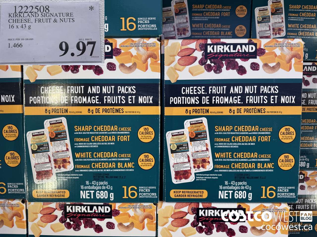1222508 KIRKLAND SIGNATURE CHEESE, FRUIT & NUT PACKS 16 X 43G $9.97