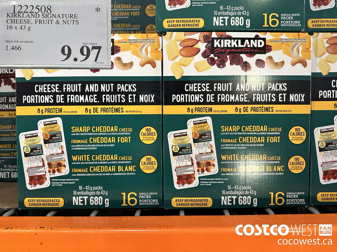 1222508 KIRKLAND SIGNATURE CHEESE, FRUIT & NUT PACKS 16 X 43G $9.97