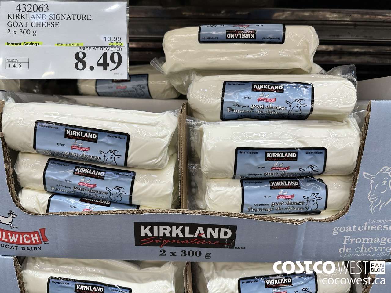 432063 KIRKLAND SIGNATURE GOAT CHEESE 2 x 300 g ($2.50 INSTANT SAVINGS EXPIRES ON 2025-04-20) $8.49