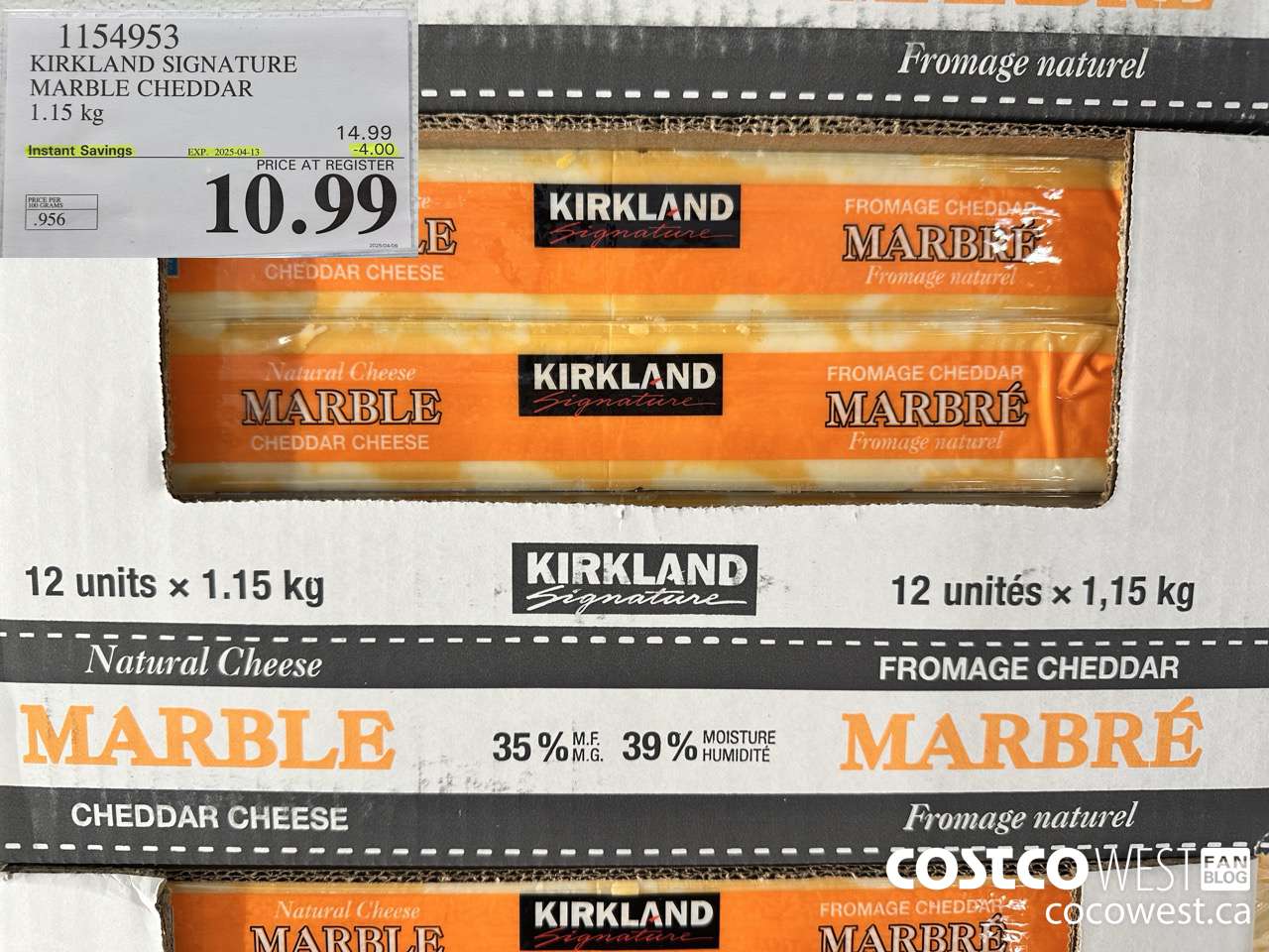 1154953 KIRKLAND SIGNATURE MARBLE CHEDDAR 1.15 KG ($4.00 INSTANT SAVINGS EXPIRES ON 2025-04-13) $10.99