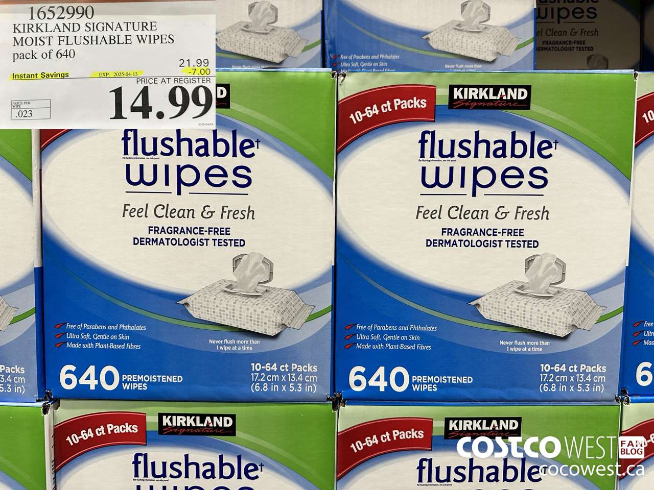 1652990 KIRKLAND SIGNATURE MOIST FLUSHABLE WIPES PACK OF 640 ($7.00 INSTANT SAVINGS EXPIRES ON 2025-04-13) $14.99
