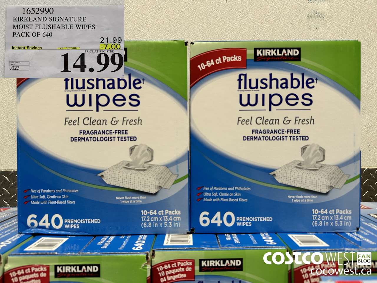 1652990 KIRKLAND SIGNATURE MOIST FLUSHABLE WIPES PACK OF 640 ($7.00 INSTANT SAVINGS EXPIRES ON 2025-04-13) $14.99
