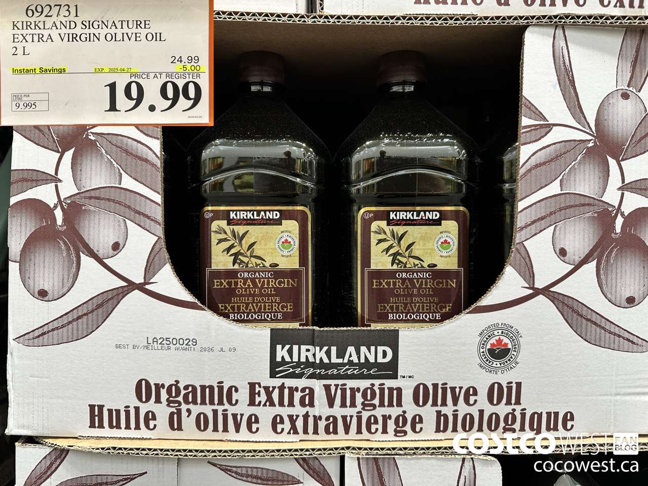 692731 KIRKLAND SIGNATURE ORGANIC EXTRA VIRGIN OLIVE OIL 2 L ($5.00 INSTANT SAVINGS EXPIRES ON 2025-04-27) $19.99