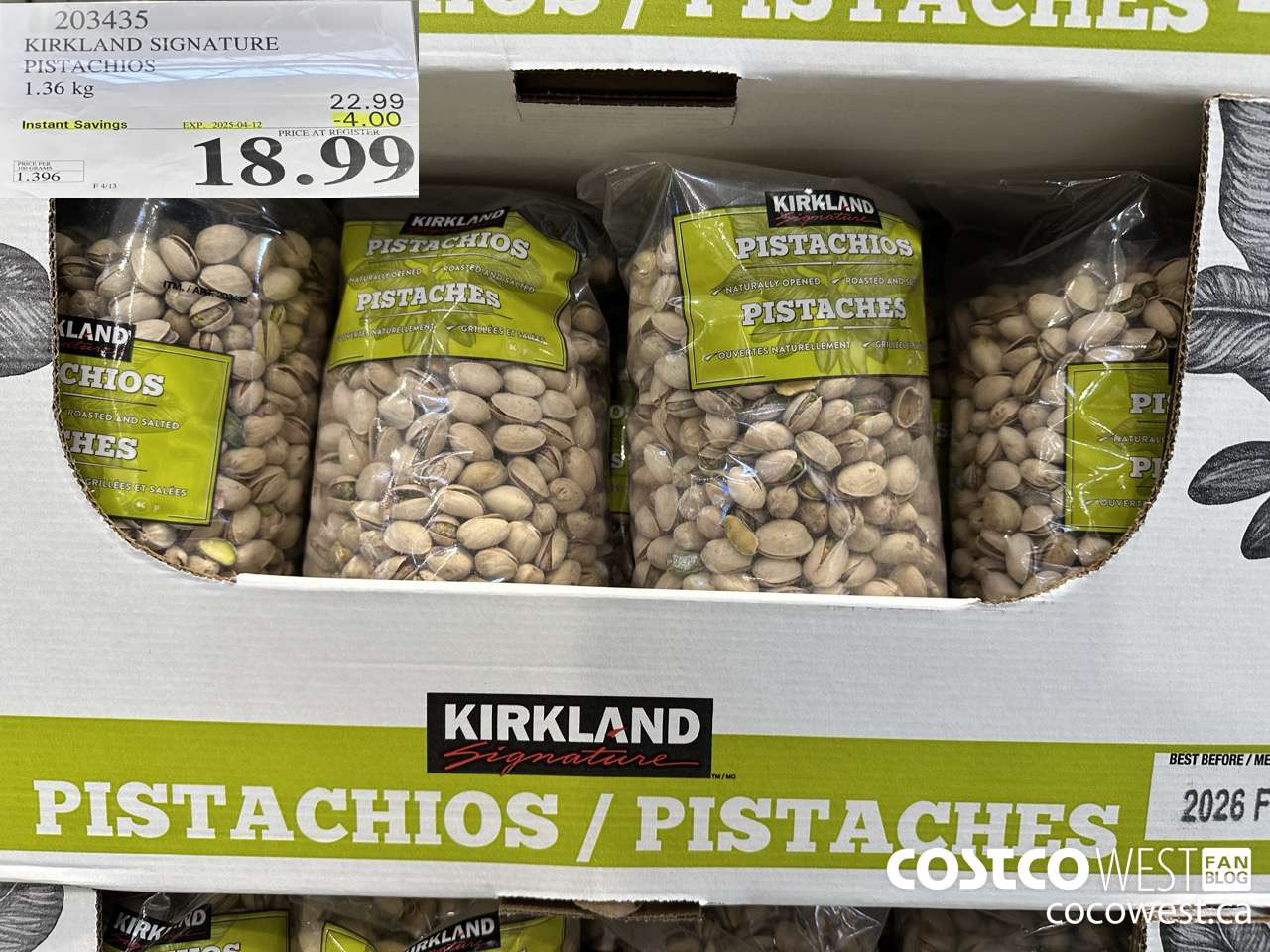 203435 KIRKLAND SIGNATURE PISTACHIOS 1.36 KG ($4.00 INSTANT SAVINGS EXPIRES ON 2025-04-12) $18.99