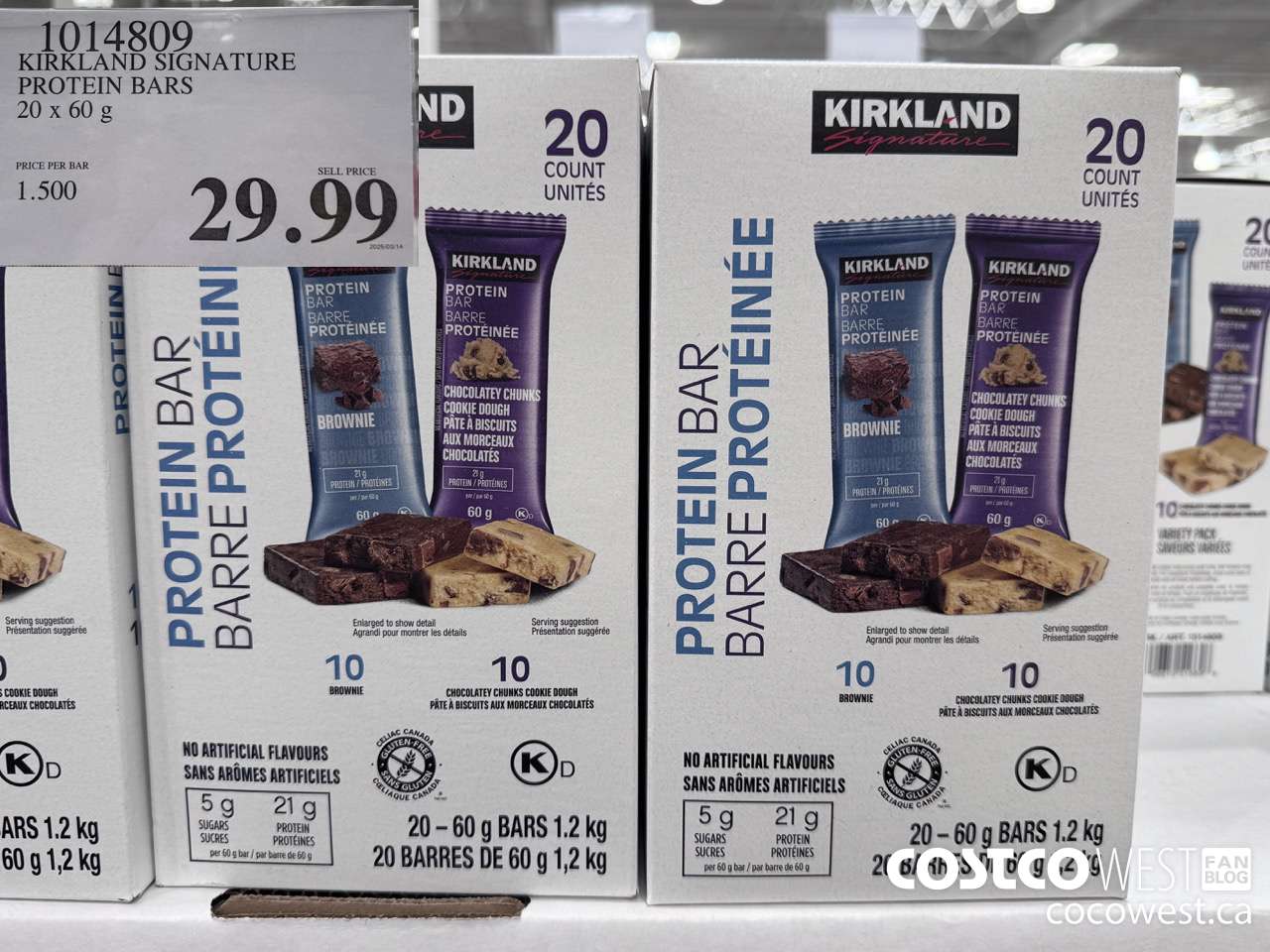 1014809 KIRKLAND SIGNATURE PROTEIN BARS 20 X 60G $29.99