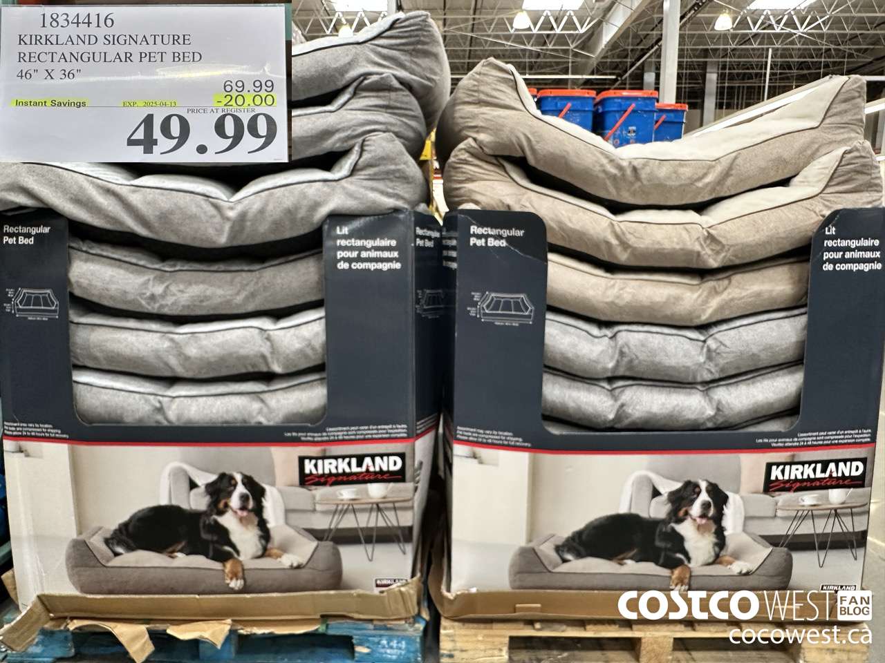 1834416 KIRKLAND SIGNATURE RECTANGULAR PET BED 46