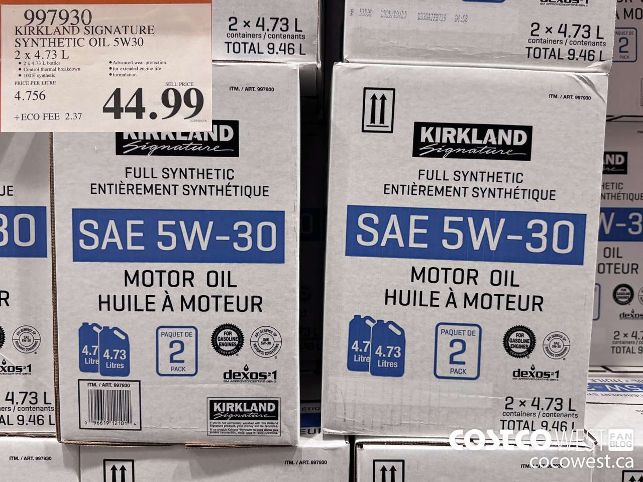 997930 KIRKLAND SIGNATURE SYNTHETIC OIL 5W30 4.73L PACK OF 2 $44.99
