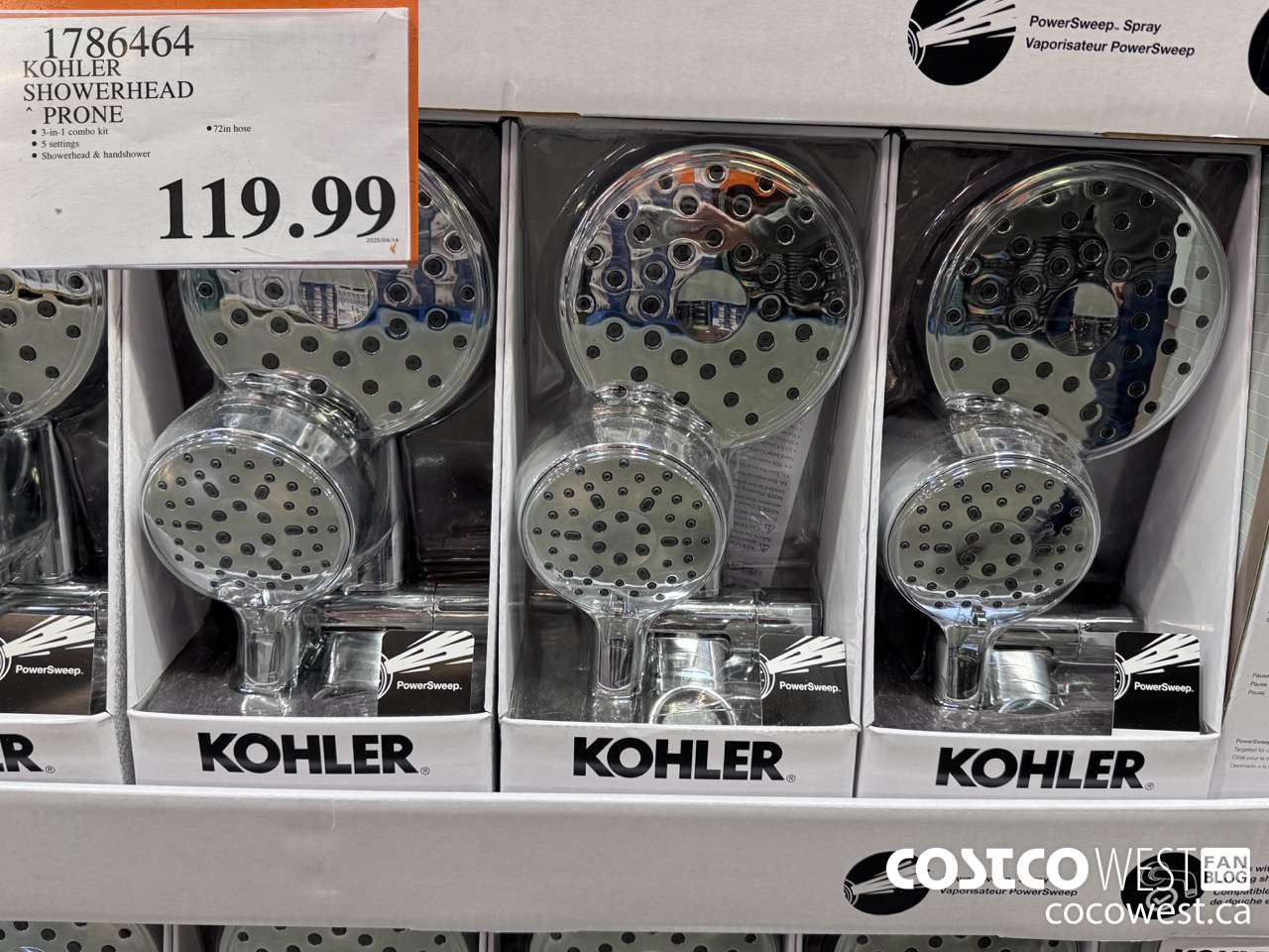 1786464 KOHLER SHOWERHEAD PRONE $119.99
