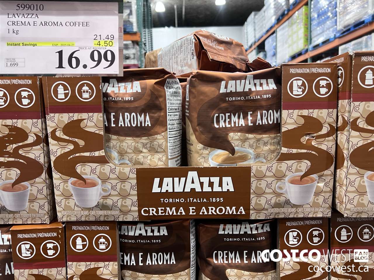 599010 LAVAZZA CREMA & AROMA COFFEE 1KG ($4.50 INSTANT SAVINGS EXPIRES ON 2025-04-27) $16.99