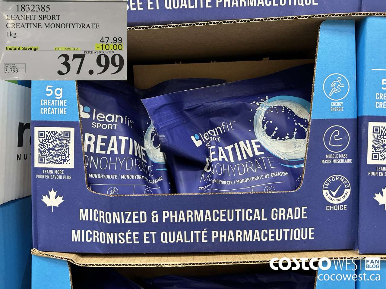 1832385 LEANFIT SPORT CREATINE MONOHYDRATE 1KG ($10.00 INSTANT SAVINGS EXPIRES ON 2025-04-20) $37.99