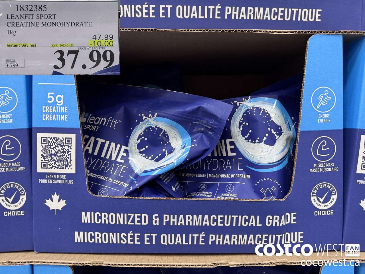1832385 LEANFIT SPORT CREATINE MONOHYDRATE 1KG ($10.00 INSTANT SAVINGS EXPIRES ON 2025-04-20) $37.99
